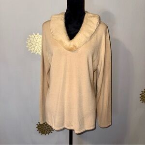Vintage Cream Tan Removable Faux Fur Collar Sweater L/S Ladie’s‎ 1X Retro